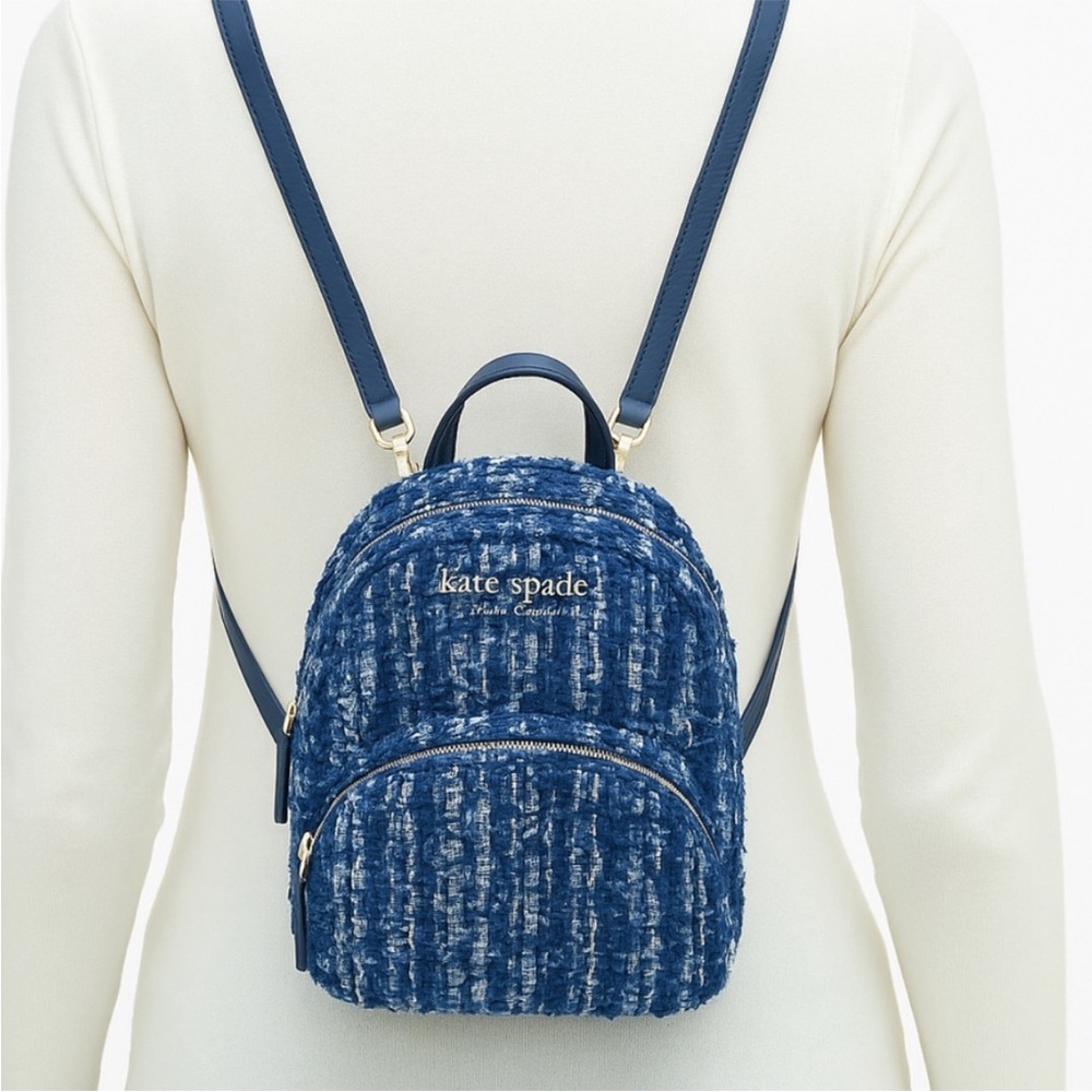 Kate spade briar lane mini tweed backpack navy blue 💙 NWOT